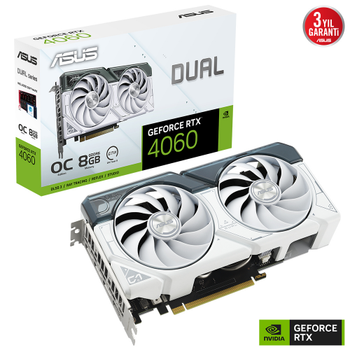 ASUS DUAL-RTX4060-O8G-WHITE 8Gb 128Bit GDDR6 Gaming Ekran Kart