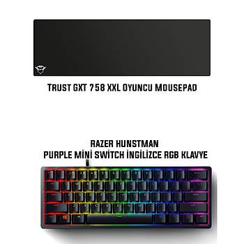 Razer Huntsman Mini Purple Switch Ýngilizce RGB Gaming Klavye + Trust GXT758 Mousepad XXL Bundle