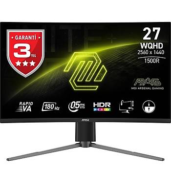 Msi 27 MAG 27CQ6PF 2560x1440 (WQHD) 16:9 CURVE 1500R RAPID VA 180HZ 0.5MS Freesync Gaming Monit�r
