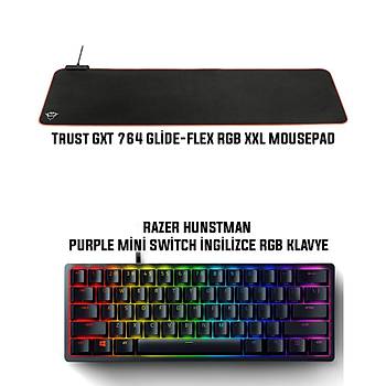 Razer Huntsman Mini Purple Switch Ýngilizce RGB Gaming Klavye + Trust GXT764 Glide-Flex RGB XXL Mousepad Bundle