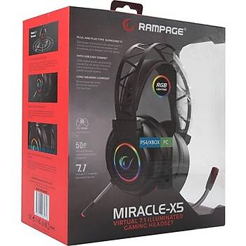 Rampage Miracle X5 RGB 7.1 PS4-XBox-Pc Oyuncu Kulaklk