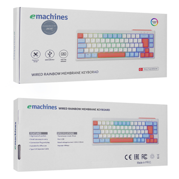 Acer eMachines EAK810 Beyaz USB Kablolu Rainbow Backlight Membran Renkli Tu�lar T�rk�e Q 68 Tu�lu Gaming Klavye