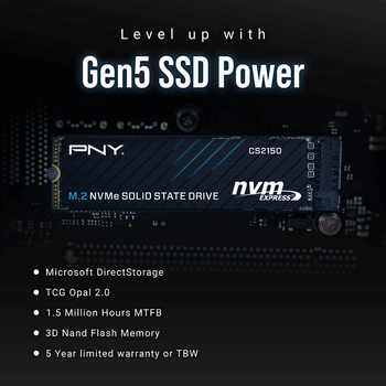 Pny CS2150 2TB  M280CS2150-2TB-TB 10200/8500 NVMe PCIe Gen5 M.2 SSD