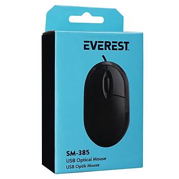 Everest SM-385 K 1.9M Bak�r Kablolu USB Siyah 1000dpi Optik Mouse