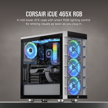 Corsair CC-9011189-WW Icue 465X RGB Temperli Cam Yan Panel Mid Tower Bilgisayar Kasas� Beyaz