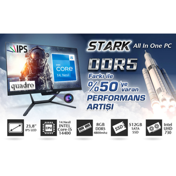 Quadro Stark H424D5 145850 i5-14400 23,8 FullHD 8Gb DDR5 512Gb FreeDos All in One Bilgisayar