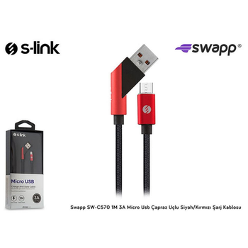 S-link Swapp SW-C570 1M 3A Micro Usb apraz Ulu Siyah/Krmz arj Kablosu