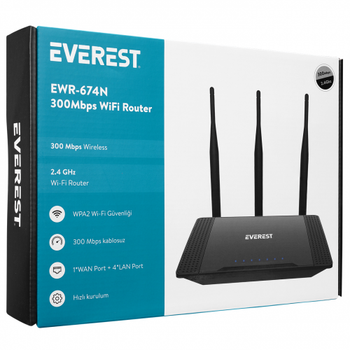 Everest EWR-674N 4Port 1 WAN 300Mbps 2.4Ghz Wifi Masa�st� Megabit WISP Repeater Router Access Point