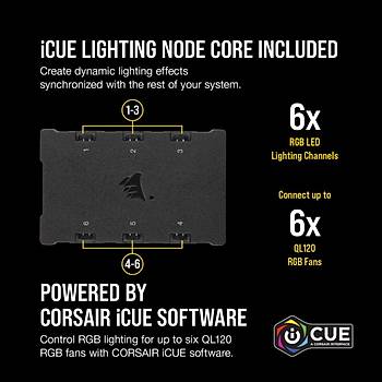 Corsair CO-9050104-Ww QL120 RGB 120 Mm D�rt RGB Renk D�ng�l� Beyaz PWM Fan Lighting Node Core Kontrolc� �le Birlikte 3�l� Paket Kasa Fan�