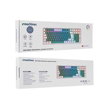 ACER eMachines EAK100 Ye�il-Beyaz USB Kablolu RGB Backlight RED Mekanik Switch T�rk�e Q 100 Tu�lu Gaming Klavye
