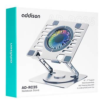 Addison AD-RC35 360 Derece D�nebilen Fanl� RGB I��kl� Metal Laptop Stand�