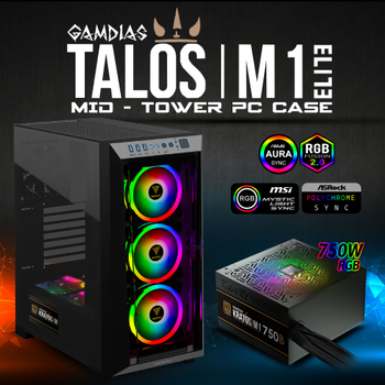Gamdias Talos M1 Elite 750W Tempered Glass ARGB 80+ Bronze ATX Gaming Kasa