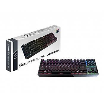 MSI GG VIGOR GK50 LOW PROFILE TKL TR DUSUK PROFIL SAYISAL TUS TAKIMSIZ KOMPAKT TKL TASARIM GERCEK MEKANIK KAILH SWITCH PER KEY RGB FIRCALANMIS METAL TUS YUZEYI TURKCE Q