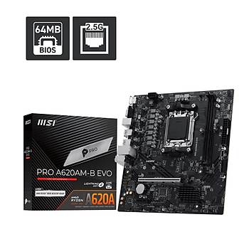 MSI Pro A620AM-B Evo AM5 DDR5 6800Mhz(OC) ARGB M.2 USB3.2 JARGB_V2 mATX Anakart