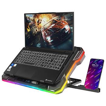 Rampage S49 Cyclone Siyah 10 Mode RGB 140mm Fanl� 19�n� LED Ekranl� Notebook So�utucu Stand