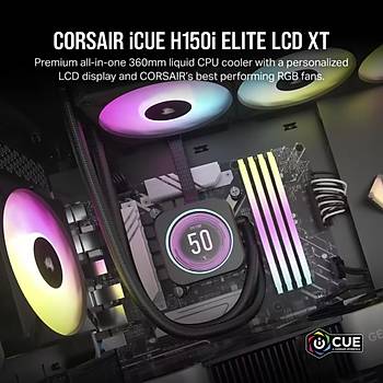 Corsair �cue H150� Elite LCD XT 360mm 3 X AF120 RGB Fan LCD Ekran �cue Commander Core Kontrolc� Siyah Dahil S�v� ��lemci So�utucusu