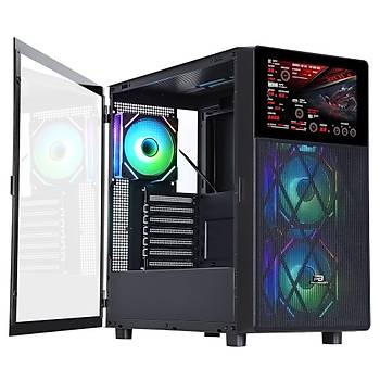 PowerBoost PB-P4367BB USB 3.0, ATX LCD Mesh Panel ARGB Fan Siyah Kasa