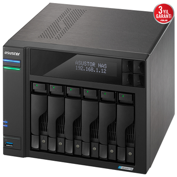 Asustor AS6706T 8Gb DDR4 Ram 6Yuval� 6x22TB Destek 4xM.2 Tower NAS Yedekleme Cihaz�