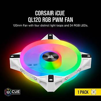 Corsair CO-9050103-WW QL120 RGB 120 MM Drt RGB Renk Dngl Beyaz PWM Kasa Fan