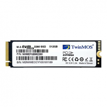 TwinMOS NVMEFGBM2280, 512GB, M.2 PCIe NVMe, SSD, 2455-1832Mb/s, 3DNAND