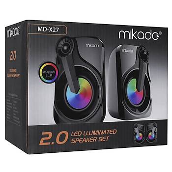 Mikado MD-X27 2.0 Multimedia 3W-2 Siyah 5V USB LED I��kl� Speaker Hoparl�r
