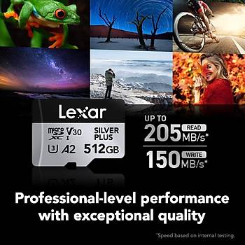 Lexar Professional Silver PlusLMSSIPL512G-BNANG Class10 UHS-I U3 512 GB Micro SD Kart