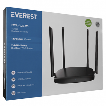 Everest EWR-AC5-V3 AC1200 3Port 1 WAN 300-867Mbps Dual Band Wifi Masast Megabit WISP Repeater Router Access Point