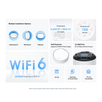 Tp-Link DECO-X50-POE AX3000 ��l� Mesh 3000Mbps Dual Band WiFi6 3Port Gigabit Lan 600m2 kapsama Alan� Router Geni� Alan �nternet A�� Sa�lay�c�s�