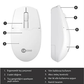 Lenovo Lecoo WS204-B Beyaz Kablosuz Mouse