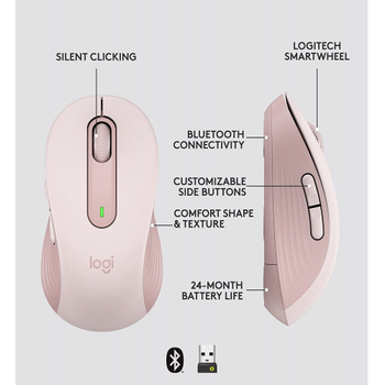 Logitech M650 Signature 910-006254 Pembe Kk - Orta Boy Sa El Kablosuz Mouse