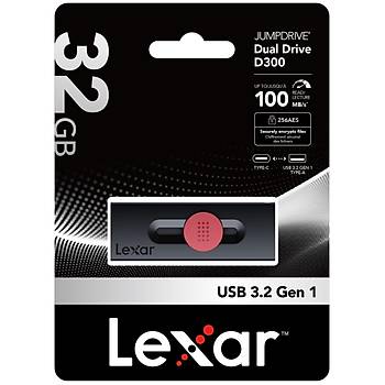 Lexar 32GB LJDD300032G-BNBNG Usb Dual Bellek Type-C And Type-A USB 3.2 FLASH DRIVE UP TO 100MB/S Read Flash Disk