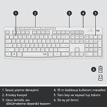 Logitech MK295 Kablosuz Klavye & Mouse Seti Beyaz 920-010089