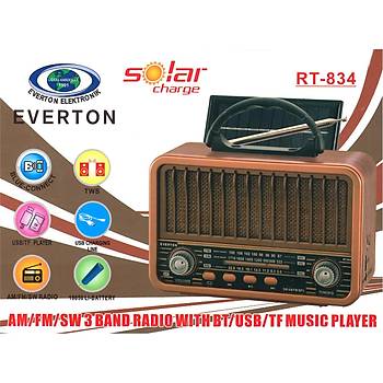 Everton Rt-834 Bluetooth Radyo-TF card-usb-Kumandal Nostaljik Radyo Solar Gne Panelli