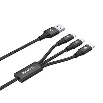 Unitek USB-A to 3in1 H�zl� �arj Destekli 2.4A 1.2Mt �oklu �arj Kablosu (C14049BK)