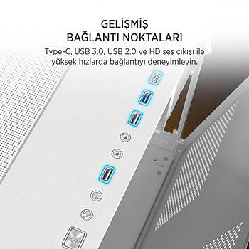 James Donkey Stark S800 750W 4xARGB Fan Temperli Cam ATX Beyaz Gaming (Oyuncu) Kasa