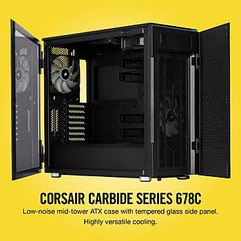 Corsair CC-9011167-WW Carbide Serisi 678C Temperli Cam Yan Panel Mid Tower Bilgisayar Kasas Siyah