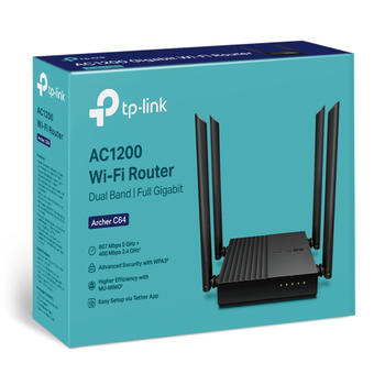 TP-Link Archer C64 AC1200 4Port 867Mbps Dual Band WiFi Masa�st� Gigabit Router Access Point