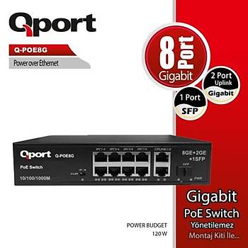 Qport Q-poe8g 8 Port Poe 2 Port Gigabit Uplink 1Port SFP Y�netilemez Switch