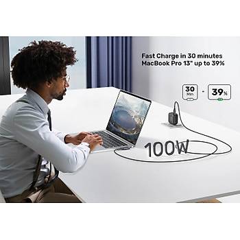 Unitek Type-C to Type-C (100W) 2Mt 90 A�� H�zl� �arj Kablosu (C14123BK-2M)