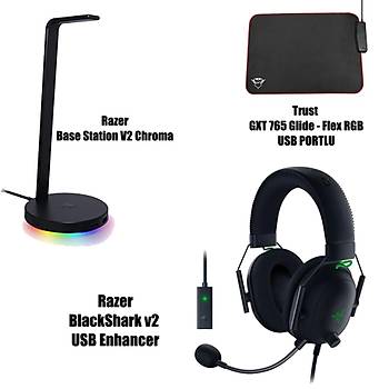 Razer BlackShark v2 USB Enhancer + Trust GXT 765 Glide-Flex RGB USB Portlu Mousepad + Razer Base Station V2 Chroma