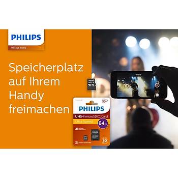 Philips FM64MP45B/00 64GB Class10 UHS-I U1 TF Adapt�rl� Micro SDXC Haf�za Kart�