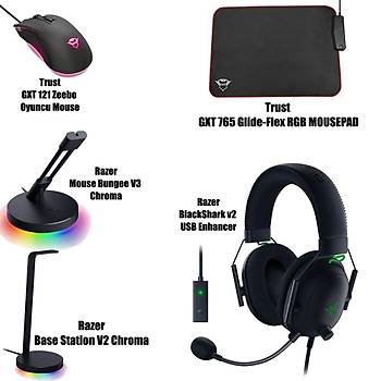 Razer BlackShark v2 USB Enhancer + Trust GXT 765 Glide-Flex RGB Mousepad + Razer Base Station V2 Chroma + Mouse Bungee V3 Chroma  + Trust GXT 121 Zeebo Oyuncu Mouse Bundle