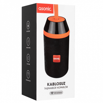 Asonic AS-04 2x5W USB TF Kart AUX 1200mAh Batarya Bluetooth V5.0 Kablosuz Tanabilir Speaker (Siyah Turuncu)