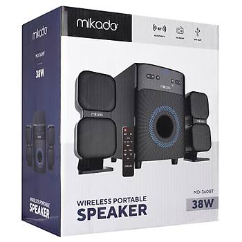 Mikado MD-360BT 2+1 38W BT-AUX-USB-FM-LED Ekran Multimedia Kumandal� Speaker