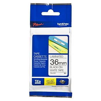 Brother TZE-261 36 mm Beyaz zerine Siyah Lamina  8 Metre