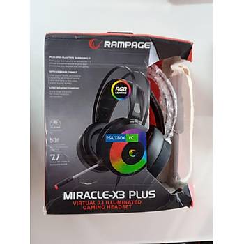Rampage Miracle-X3 PLUS Siyah RGB Led 7.1 Mikrofonlu Oyuncu Kulakl (OUTLET)