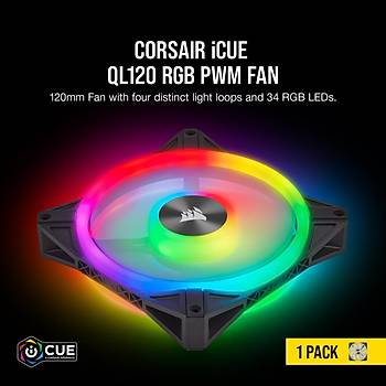 Corsair CO-9050097-Ww Icue QL120 RGB 120 MM Dort RGB Renk Dngl PWM Kasa Fan