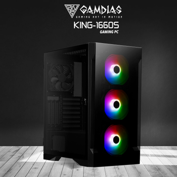 GAMDIAS KING-1660S, AMD Ryzen 5 5600, 16Gb DDR4, 512Gb NVMe Ssd, 6Gb GDDR6 GTX1660S Ekran Kartı, 500W Kasa, Free Dos Gaming Pc