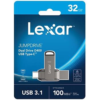 Lexar 32GB LJDD400032G-BNQNG USB Bellek Dual Type-C AND Type-A USB 3.1 Flash Drive Up To 100MB/S Read