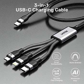 Unitek Type-C to Lightning/ USB-C/ Micro USB 1.5M �oklu �arj Kablosu 20W (C14101AGY01-1.5M)